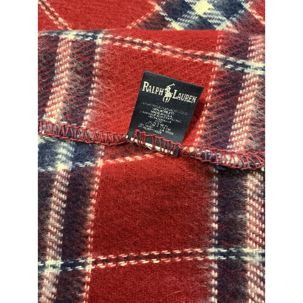 Vintage Ralph Lauren Red Tartan Plaid Throw Blanket 50x68 100% Acrylic Made USA
